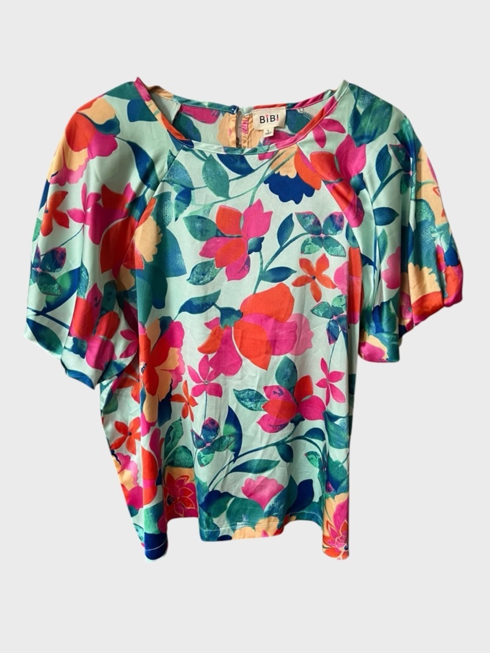 BiBi Aqua Floral Puff Sleeve Blouse